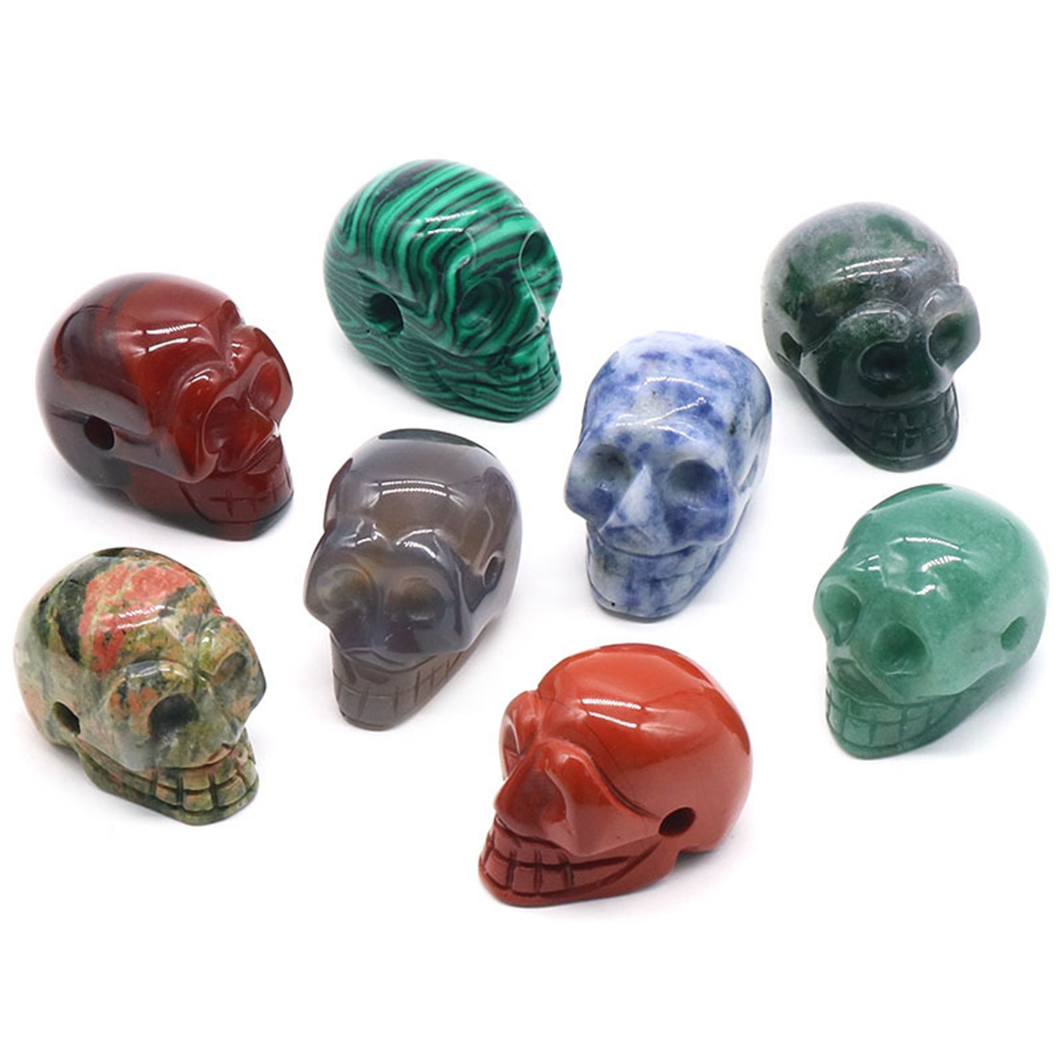 

23mm Natural Crystal Skull Figurine Reiki Healing Energy Stones Ornaments Carved Statue Gemstone Home Decor Halloween Gift