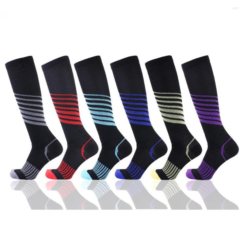 

Men's Socks Compression Tube 15-20 Mmhg Unisex Black Series Golfs Striped Elastic Outdoor Prevent Varicose Veins Reduce Fatigue, Blue