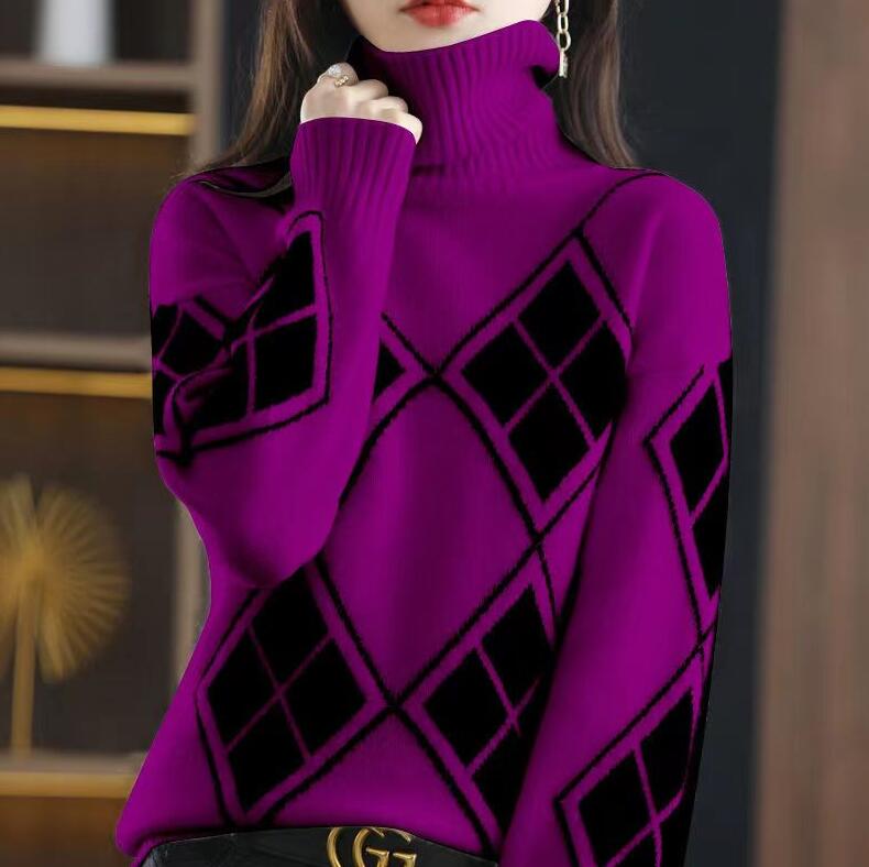 

Women Oversized Sweater puff Dress Pullover Jumper Loose Warm Clothes Elegant Mock Neck Female Vintage Striped Top, 06