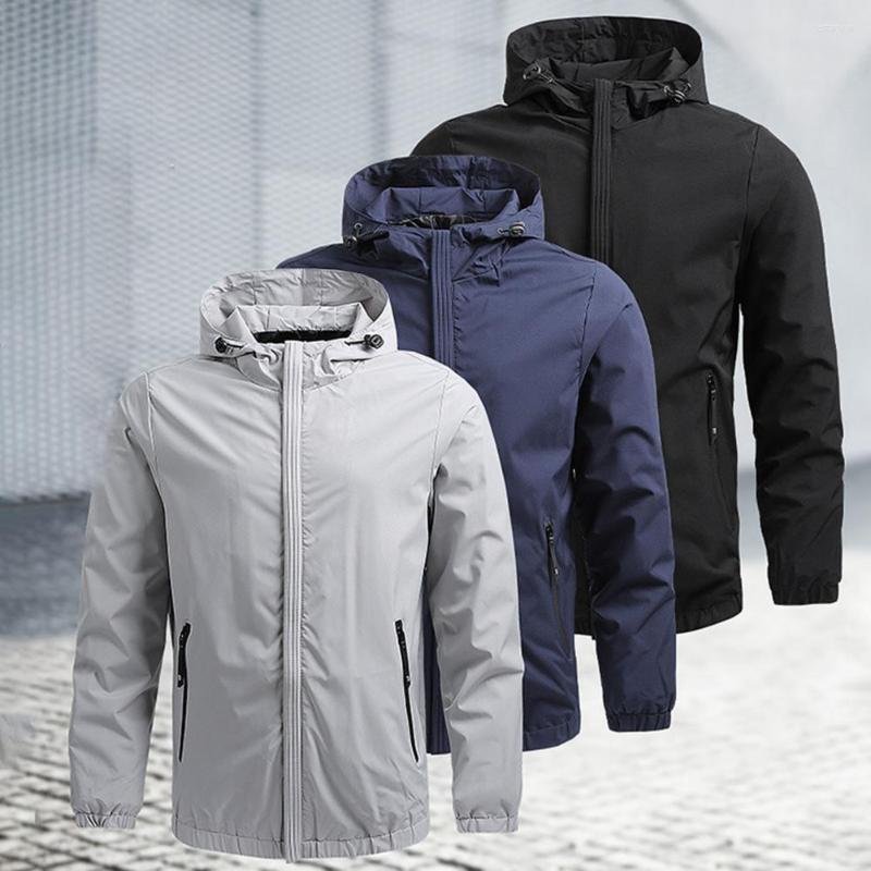 

Men's Suits Stylish Men Windbreaker Loose Pockets Breathable Drawstring Zipper Outerwear, Black