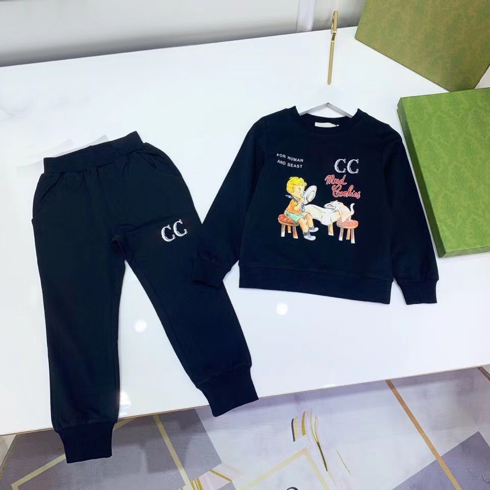 

kids Plus velvet warm fashion British brand autumn and winter childrens boys treasures and girls cotton two piece luxury designer Hoodie pants 2022, 1#