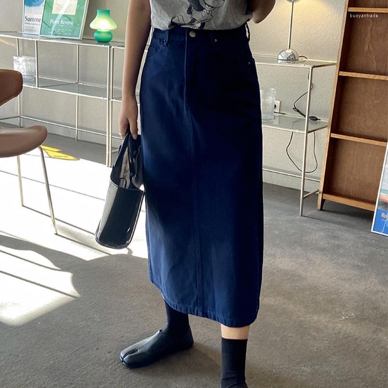 

Skirts Spring Split A-line Women Long Solid Korean Elegant Casual Mujer Faldas Office Lady Fashion Female Clothing 13A279, Green