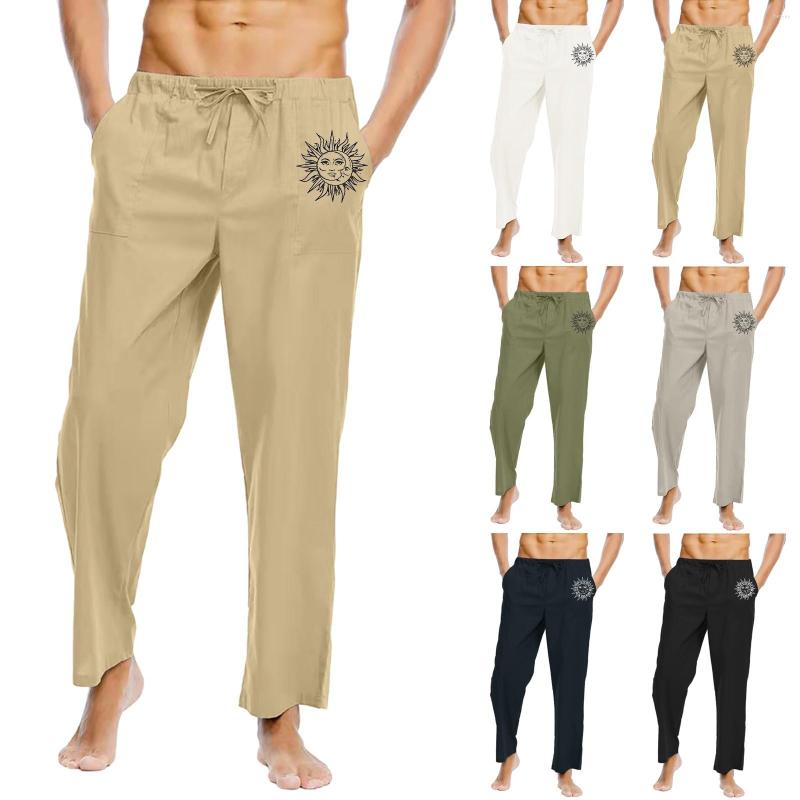 

Men' Pants Toddler 4 Men All Season Fit Pant Casual Solid Color Sun Painting Cotton Linen Loose Trouser Fashion Beach Pockets, Black