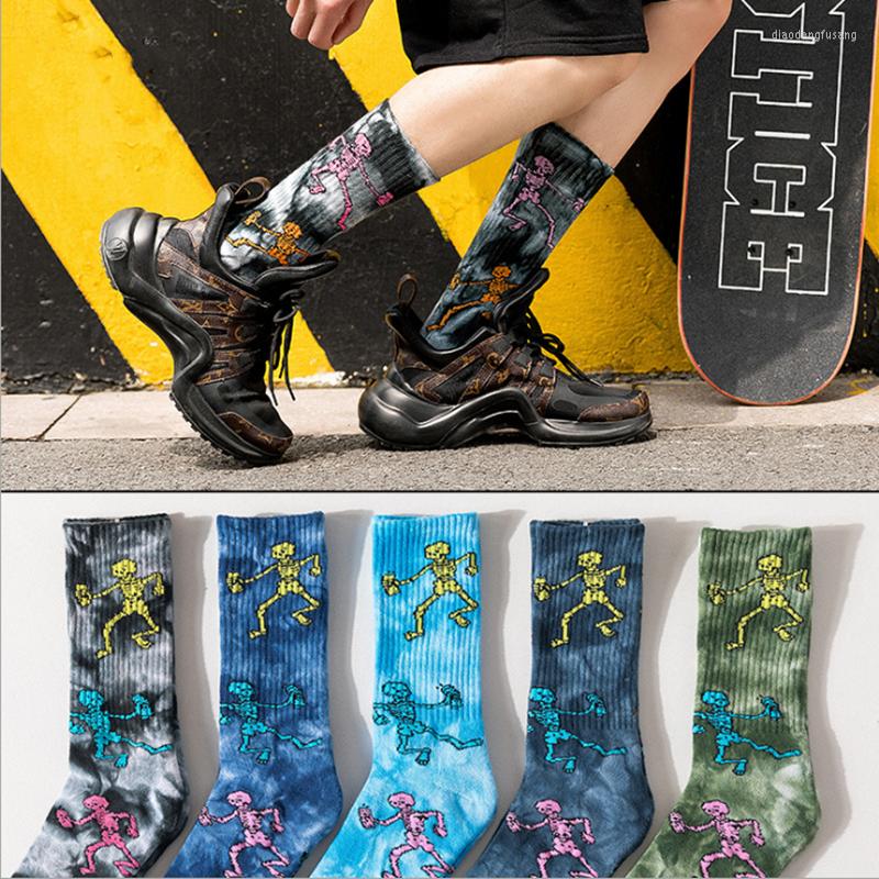 

Men's Socks Tie-dye Long Tube Men Skull Skateboard Hip Hop Harajuku Street Trend Solid Color Cotton Basketball Women, Lw0818