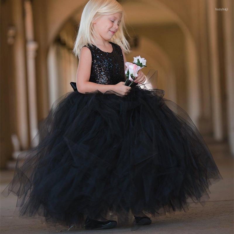 

Girl Dresses Flower For Wedding Black Sequin Skirt Kids Birthday Children Girls Party Gowns First Holy Communion, Green