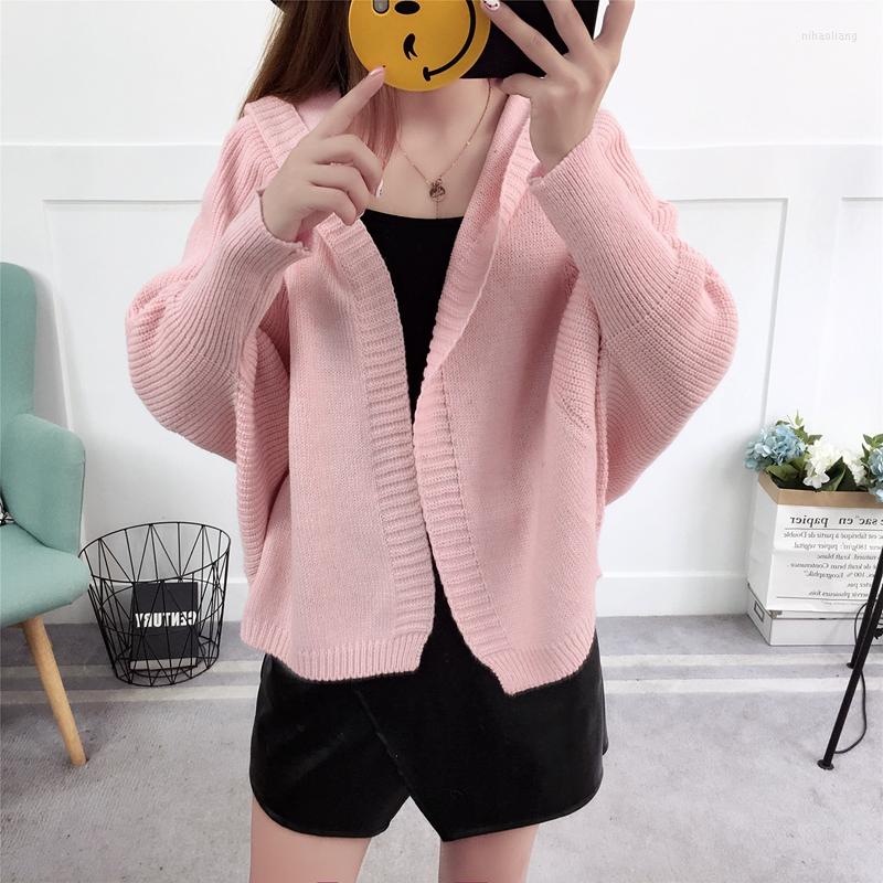 

Women's Knits Cardigan Women Hooded Sweater Batwing Sleeve Shawl Jacket Ladies Knitted Cape Autumn Winter Female Short Cloak Knitwear Coat, Black