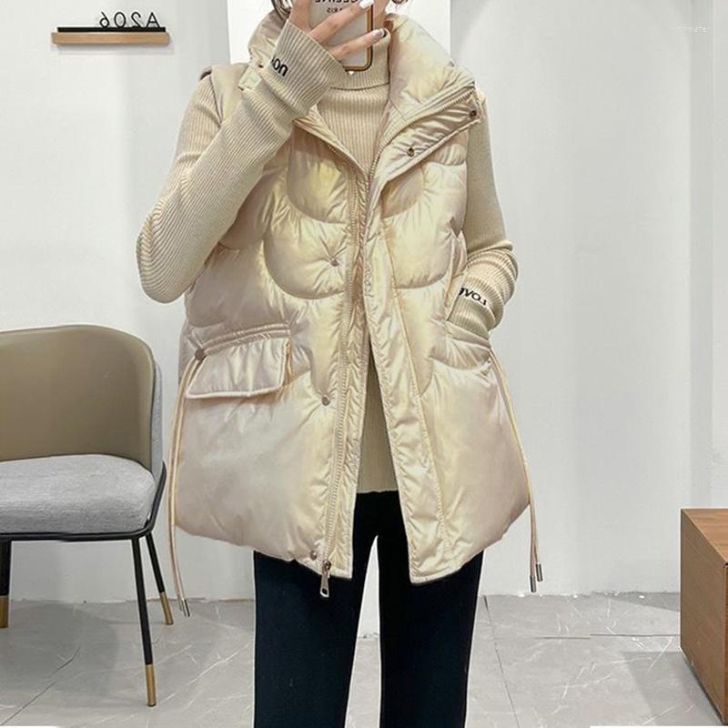 

Women' Vests Autumn Winter Vest Women Waistcoat 2022 Female Sleeveless Jacket Glossy Warm Colete Feminino, Beige