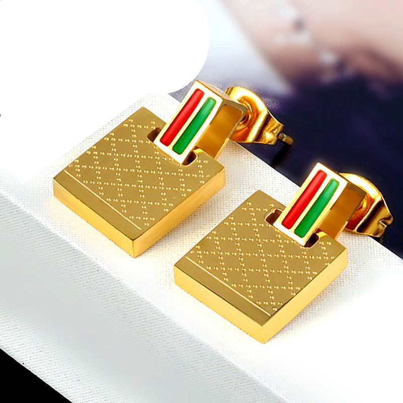 

Square Style Women Designer Fashion Stud Titanium Steel Engagement Earrings