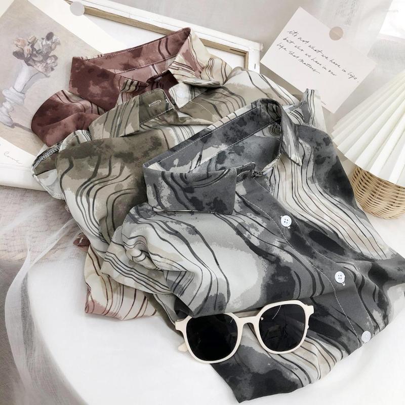 

Women's Blouses 2022 Summer Women's Retro Temperament Niche Printed Long-sleeved Shirt Early Autumn Loose Casual Lapel Drape, Gray