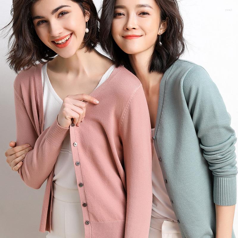 

Women' Knits Spring And Autumn Wool Cardigan Women' Solid Color Short V-neck Sweater Jacket Loose Outer Knit, Sky blue