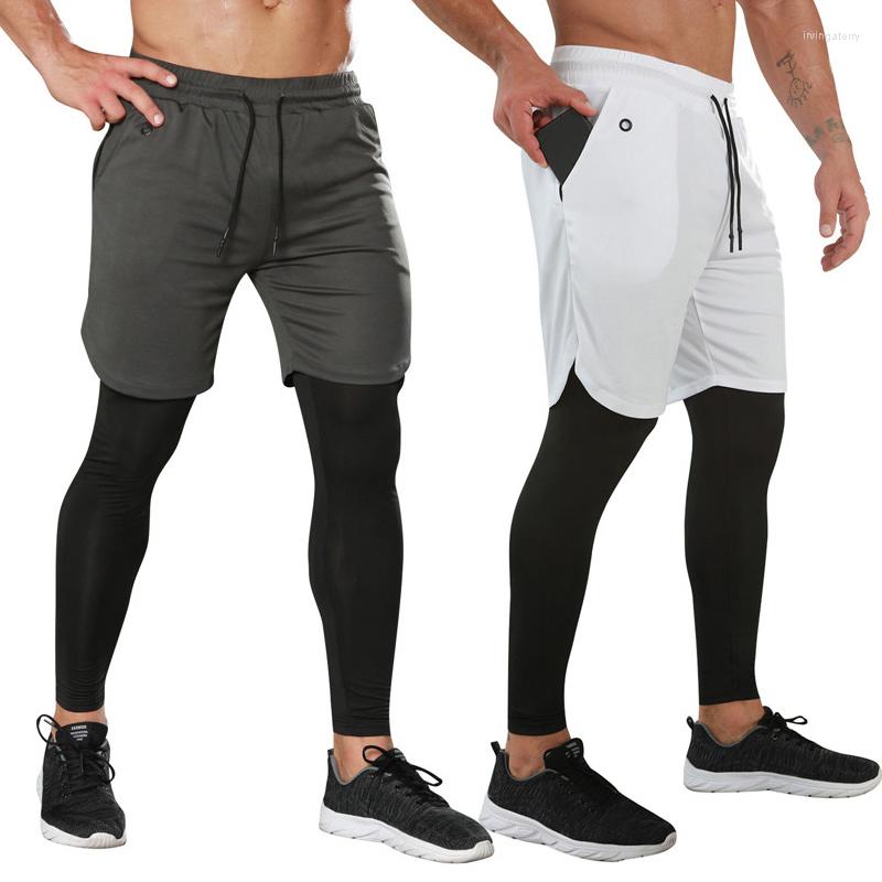 

Men' Pants 2 In 1 Sweatpants Men Jogging Sport Joggers Casual Trousers Elastic Fitness Training Compression Tights Gym Clothes, Black