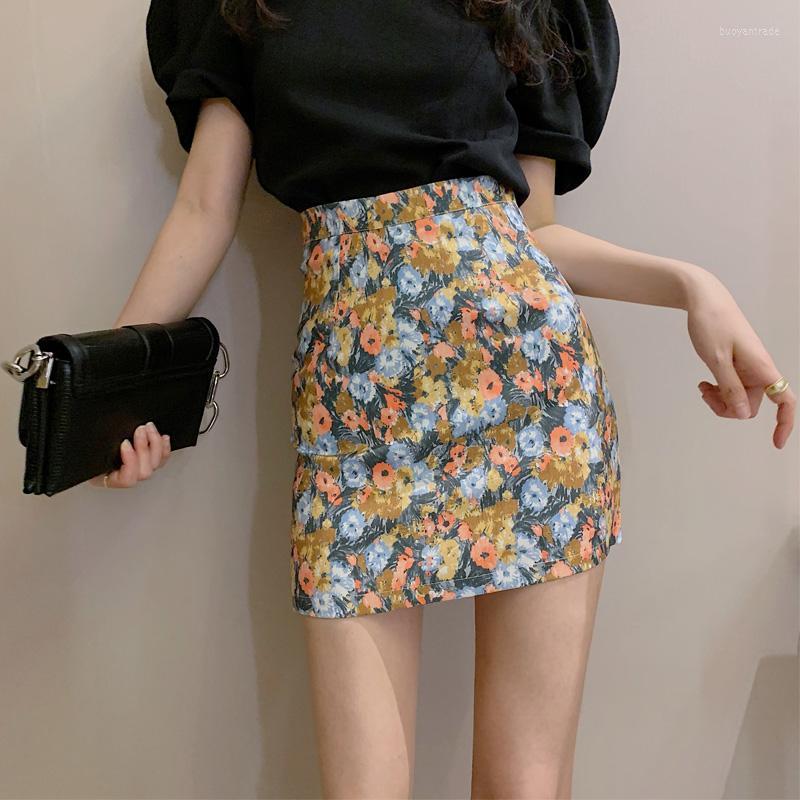 

Skirts Print Women Short Skirt Summer High Waist Yellow Daisies Lilac 9319