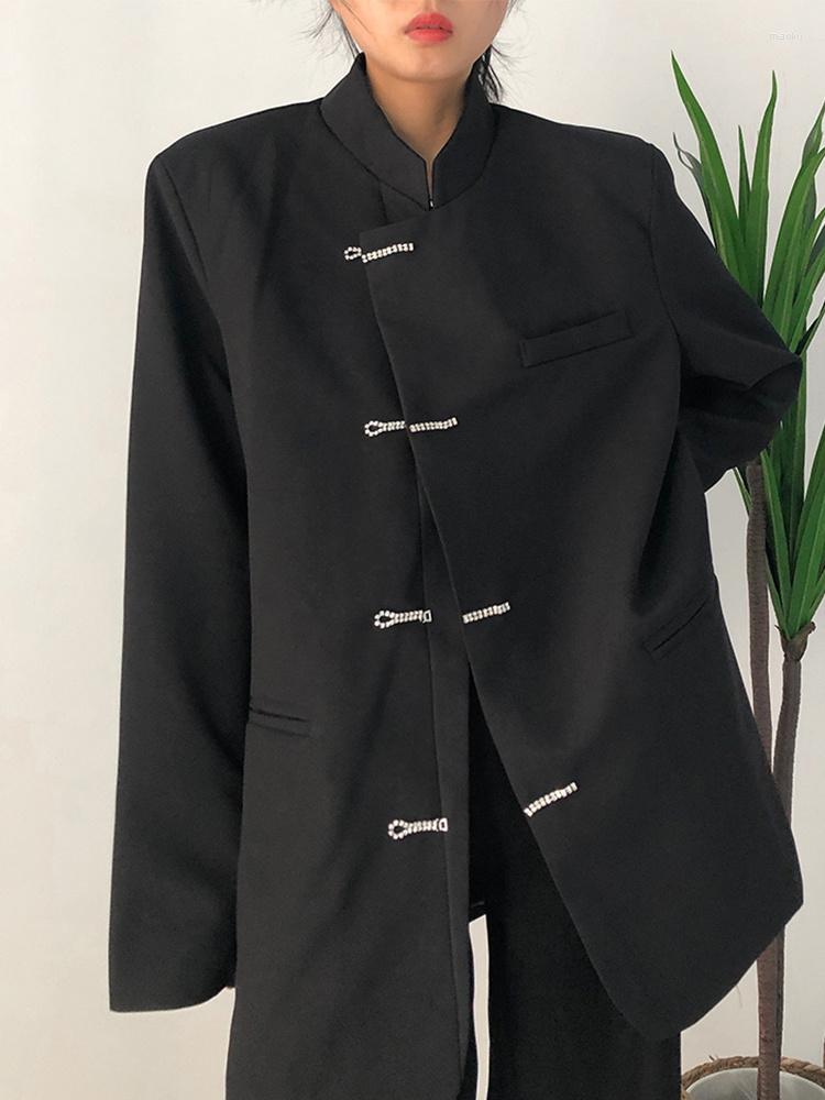 

Women's Suits Women Black Buckle Big Size Casual Blazer Stand Collar Long Sleeve Loose Jacket Fashion Spring Autumn 2022 C354