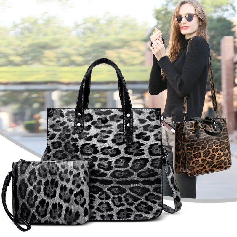 

Evening Bags Women Tote 2 Pcs Fashion PU Metal Chain Leather Ladies Handbag Leopard Messenger Shoulder Bag Wallet 2022 Hand, Bk
