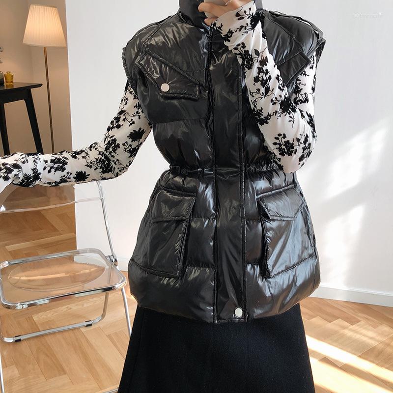 

Women's Vests Winter Lightweight Shiny Cotton Vest Warm Down Waistcoat Ladies Ultra Light Women Fashion Black White Coat Sleeveless Jacket