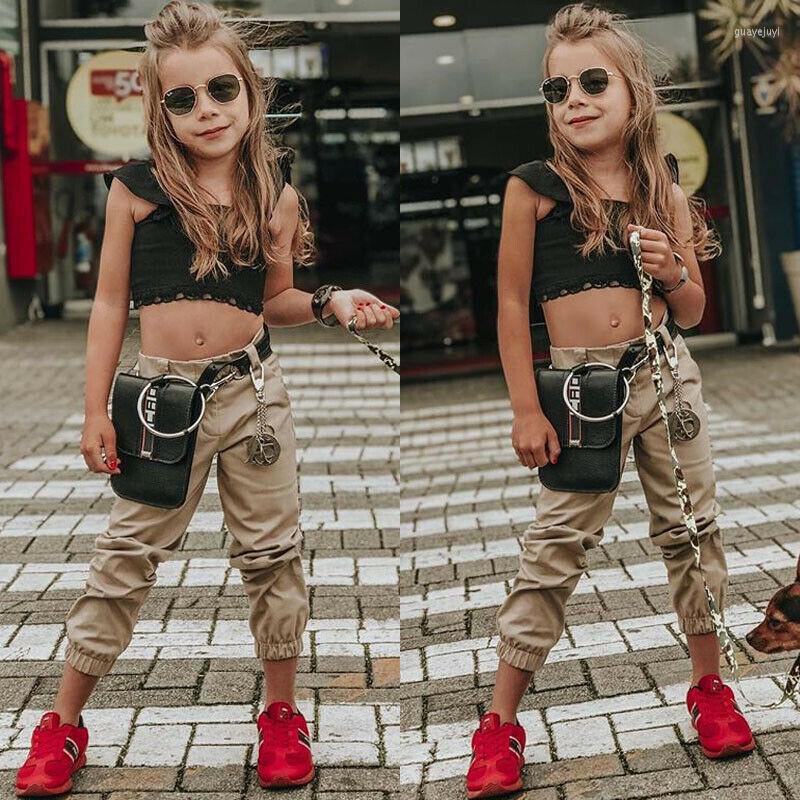 

Clothing Sets 2022 Baby Summer Toddler Kid Girl Clothes 2pcs 1-5Y Sleeveless Black Lace Crop Tops T-shirt Long Pants Outfit, Picture shown