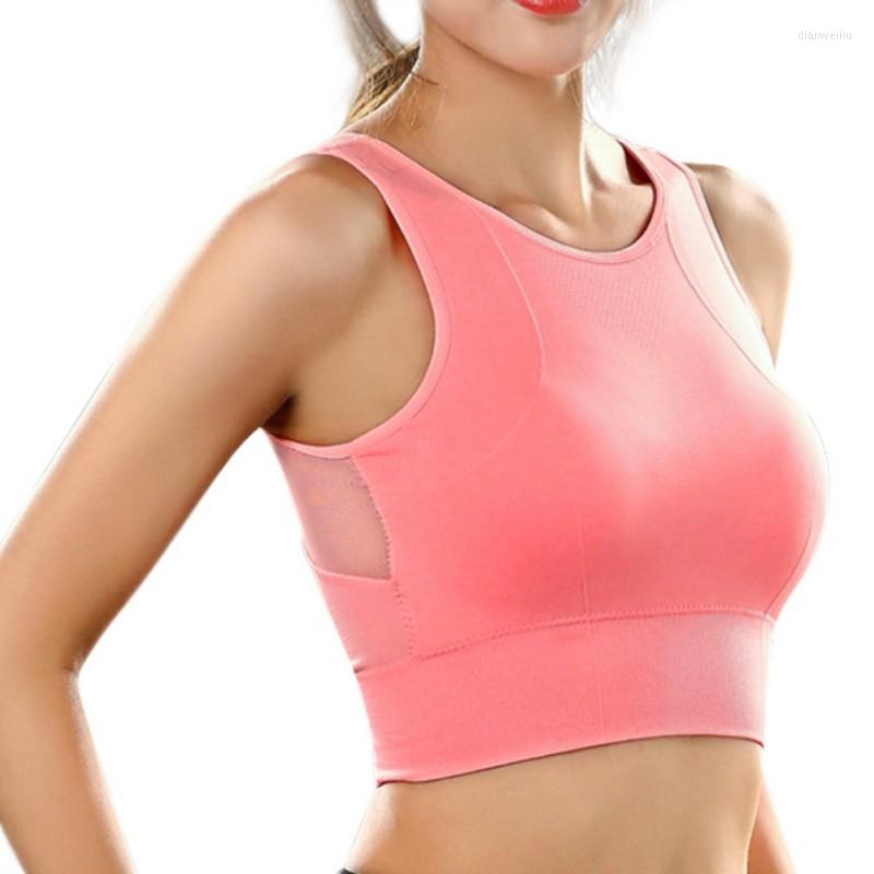 

Yoga Outfit Sports Bra Mesh Stitching Underwear Shakeproof Quick Dry Fitness Padded Gym Wire Free Push Up Running Top, White