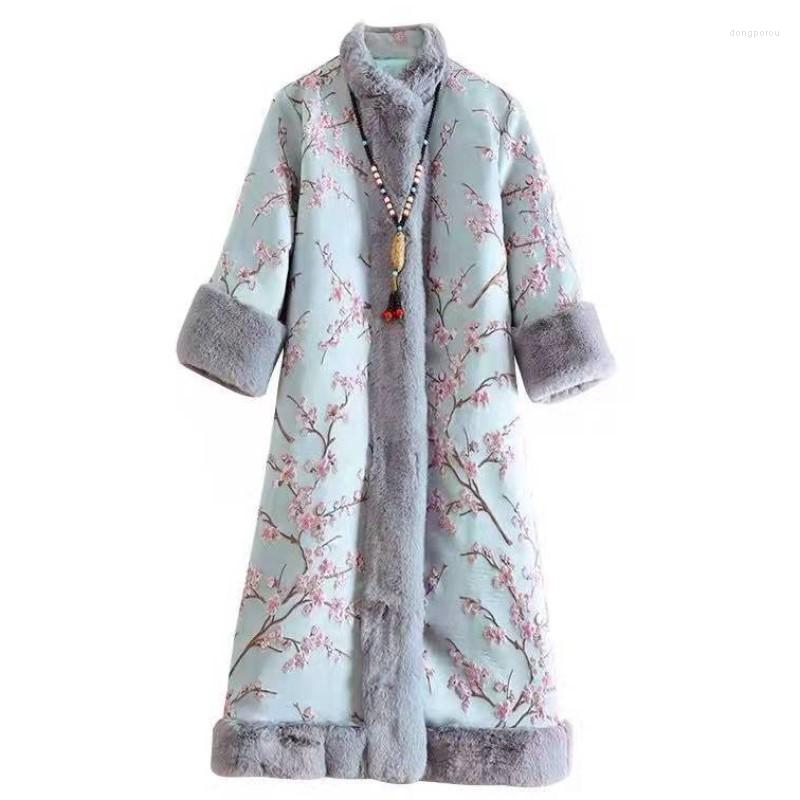 

Women' Trench Coats Woman Wither CottonClothes Furry LongCoat Embroidery Chinese Traditional Vintage Floral Flower Oriental Ethnic East, Chinese red
