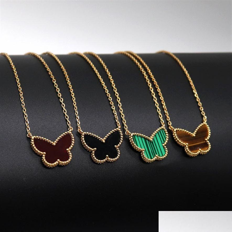 

Pendant Necklaces 2022 New Green White Shell Double Side Pendant Necklaces For Women 18K Gold Sweet Butterfly Luxury Crystalhome2020 Dhaye