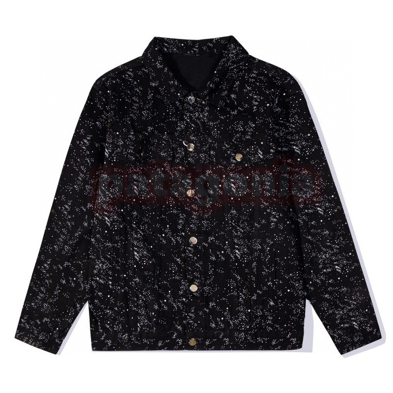 

Designer Womens Jackets Fashion Mens Cactus Whashed Jeans Coats Couples Splash-ink Denim Jacket Asian Size S-XL, Black