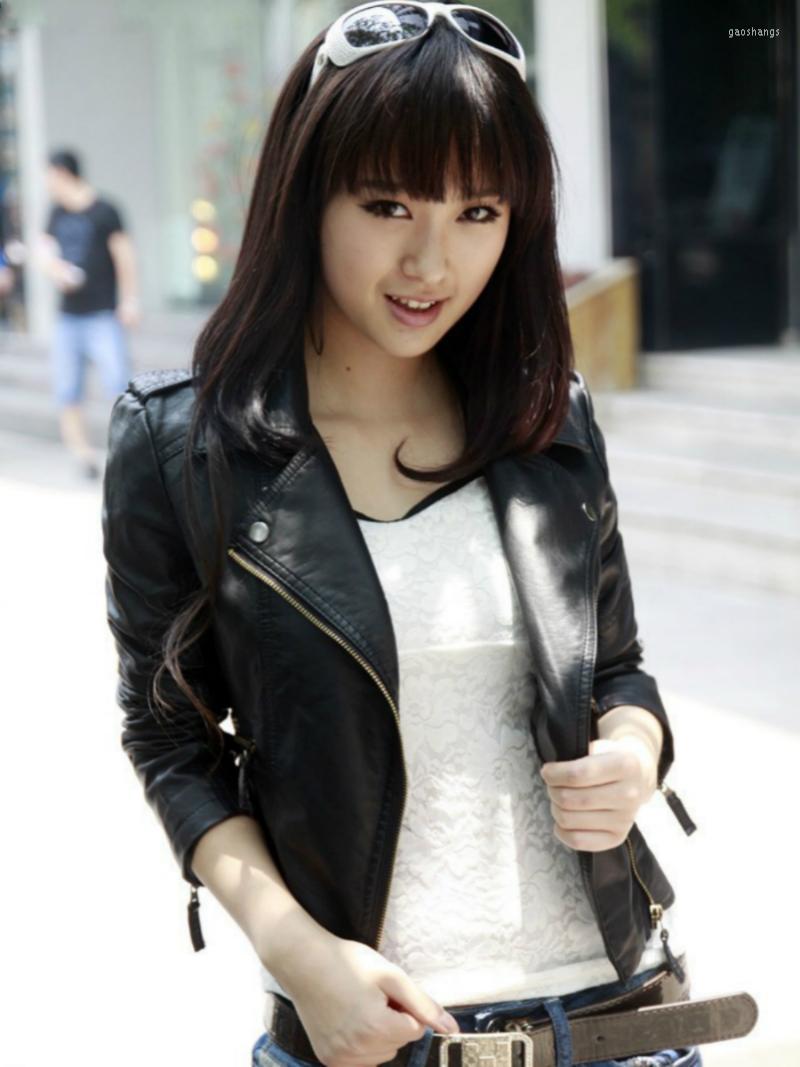 

Women' Leather Women Jackets Slim Fit Lapel Zip Up Faux Biker Coat Ladies Pu Cropped Top Motorcycle Wear 2022 Fashion Tide Women, Black
