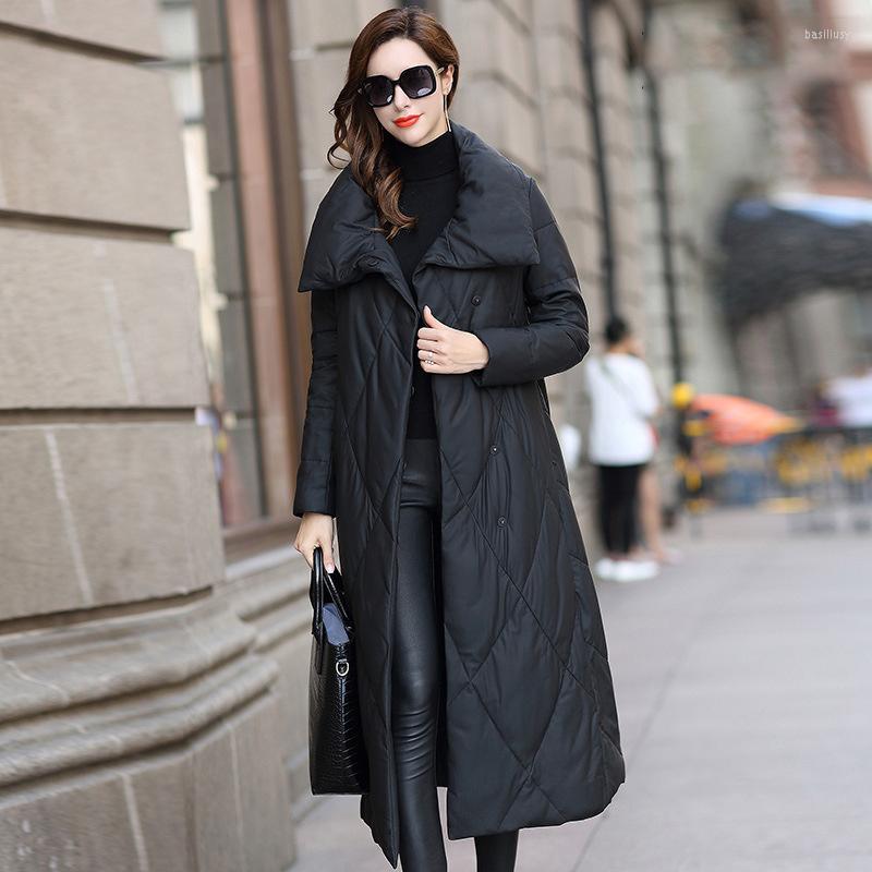 

Women's Leather Winter -3XL Coat Casual Full Long Sheepskin Jacket Female Warm Outwear Slim Parkas Lady Tops Fashion Overcoats, Picture shown