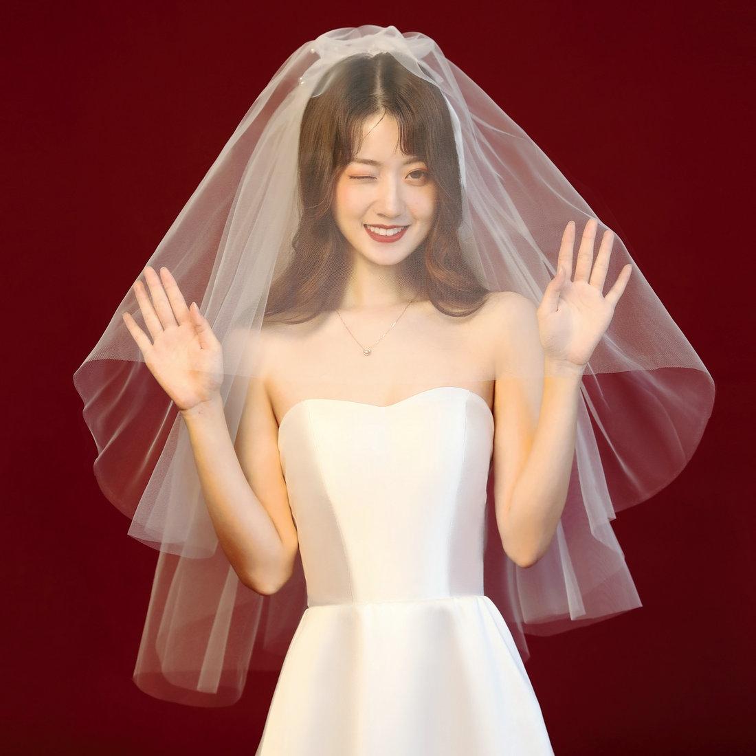 

2022 Short Wedding Veil Soft Tulle Bridal Veils Accessories, Ivory