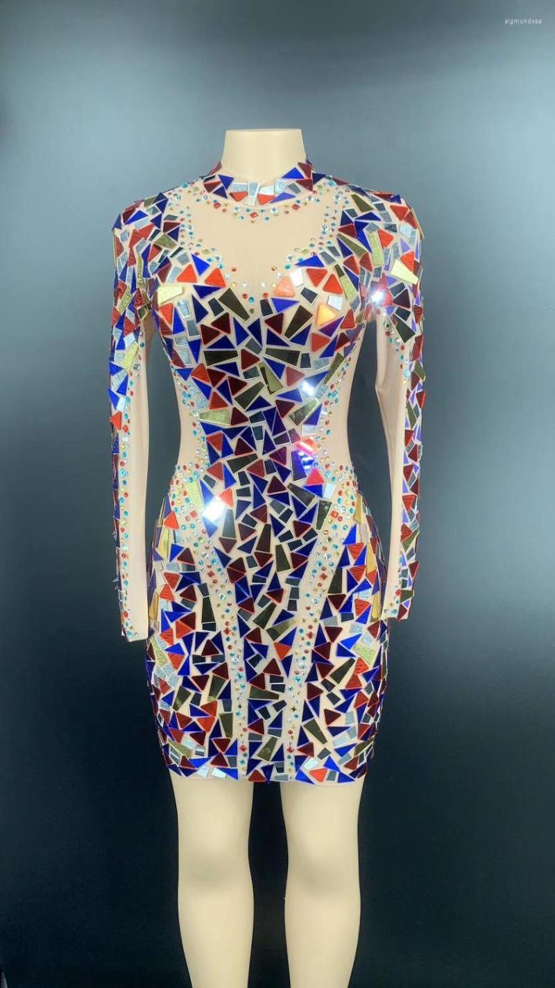 

Casual Dresses Perspective Sparkly Mirrors Long Dress Evening Party Wear Birthday Celebrate Costume Performance YOUDU, Blue