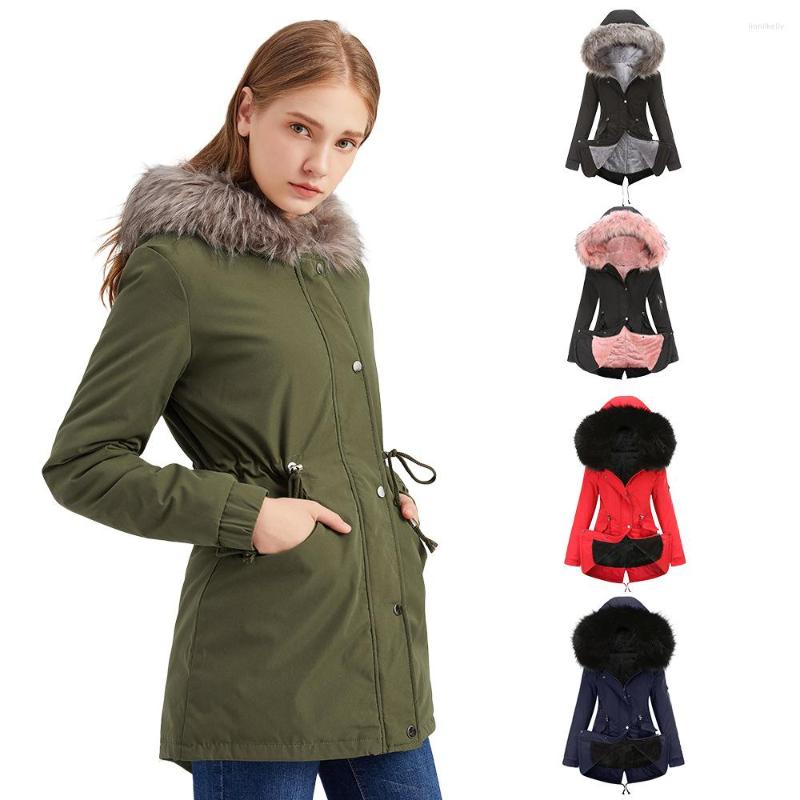 

Women' Trench Coats Women Winter Jacket Fleece Warm Parka Waisted Long Coat Female Fashion Casual Parkas Woman 2022 Windbreaker Green Blue, Black
