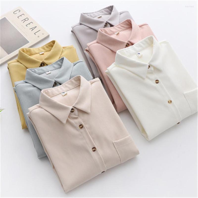 

Women' Blouses Solid Shirts Womens Corduroy And Tops Loose Long Sleeve Casual Female Clothes Outwear White Blue Pink Grey Autumn