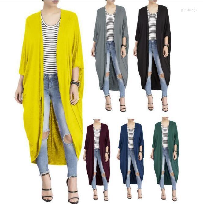 

Women's Trench Coats European And American Women's Loose Bat Sleeve Casual Long Coat, Navy blue