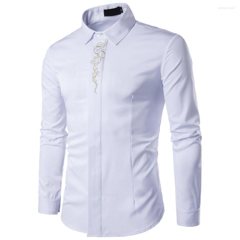 

Men's Casual Shirts European Long Sleeve Mans Embroidered Summer Shirt For Men Dress Suit Top Tees Streetwear, Picture shown