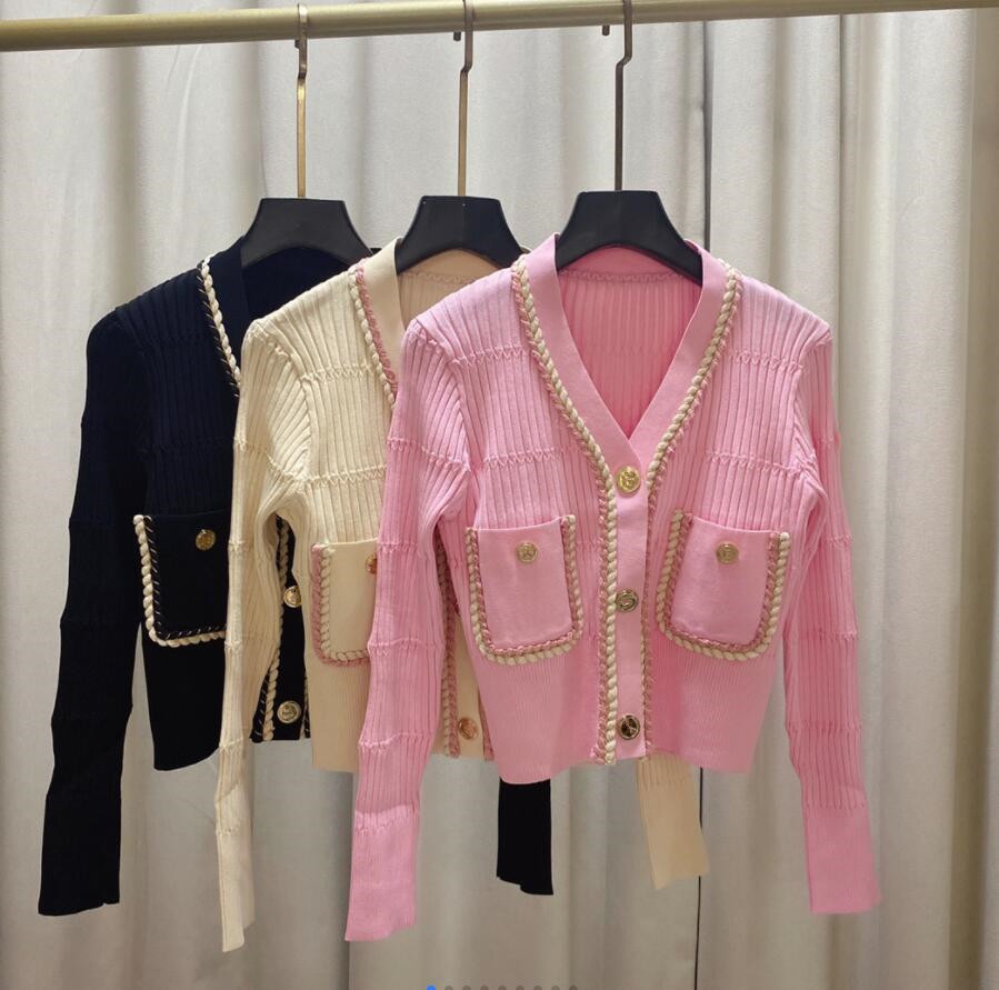 

2022 Women' Knitted Sweater V-neck Single breasted Interior Coat Versatile Elastic 1005, Customize