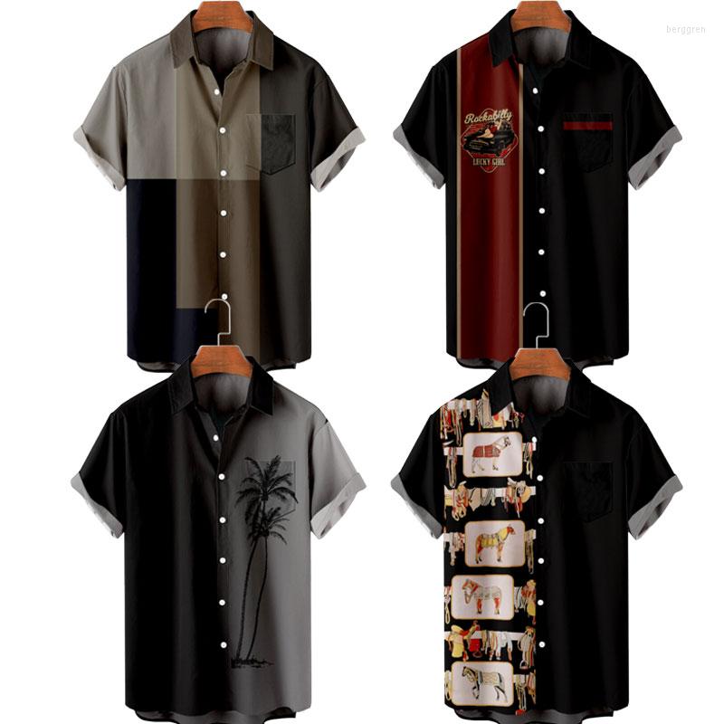 

Men's Casual Shirts Men's Hawaiian T-Shirt Vintage Splice Bowling 3D Printed Y2K Hombre Fashion Shirt Short Sleeve Beach Oversized, Zy01049a02 eursize