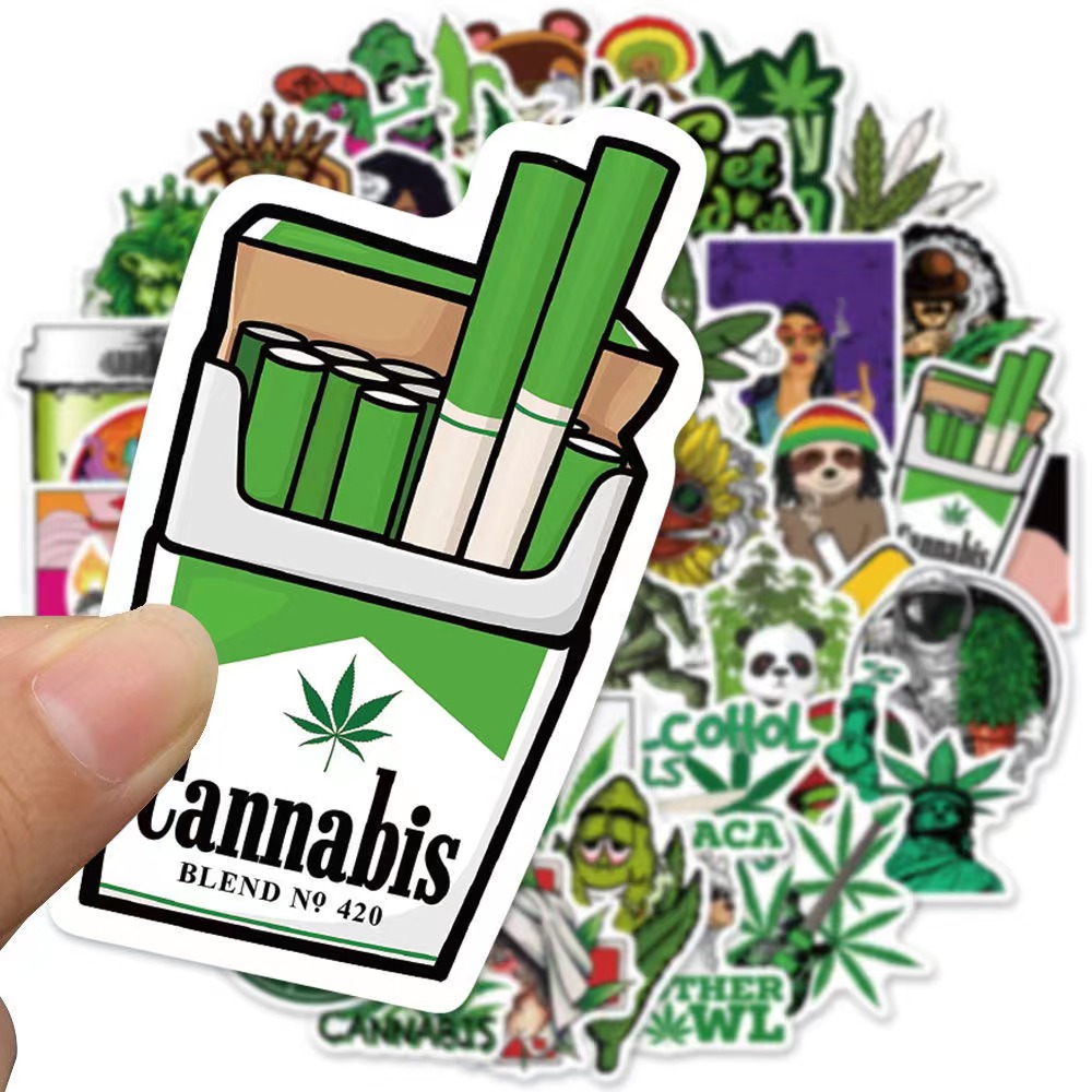 

50 Leaf smoking graffiti Sticker Phone Laptop Skateboard Car Stickers Pack for Luggage Guitar Helmet Sticker, Colourful
