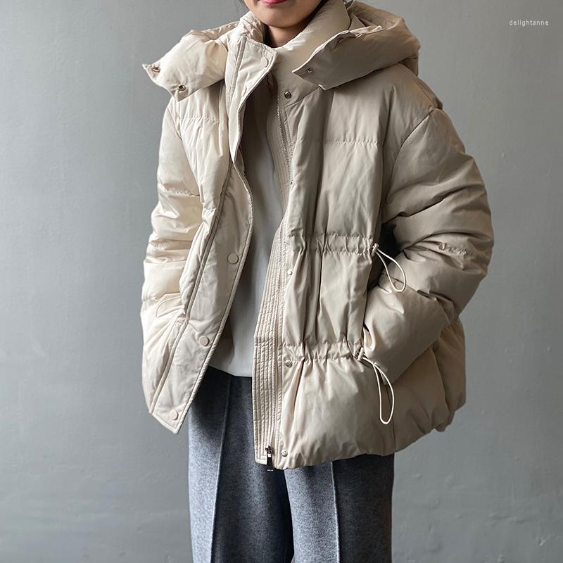 

Women's Down Casual Cotton Padded Coat Women Solid Full Sleeve Korean Fashion Jacket 2022 Winter Loose Warm Outwear Female LD2736, Beige