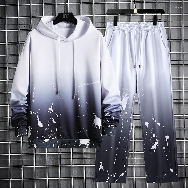

Men's Tracksuits Men's Fall 2022 Gradient Color Hooded Sweater Set Youth Leisure Sports Suit Two Pieces, White suit