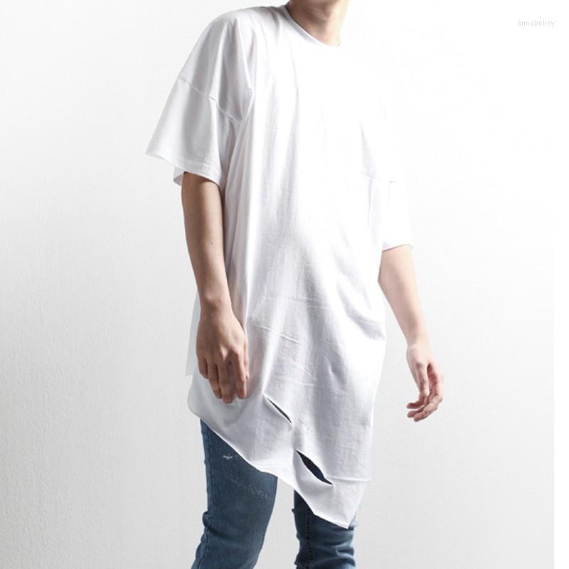 

Men's T Shirts Hop Hip Loose Fit Asymmetrical Mens T-Shirts Casual Short Sleeve Pullover Hole Ripped Personality Summer Tees Gothic Black