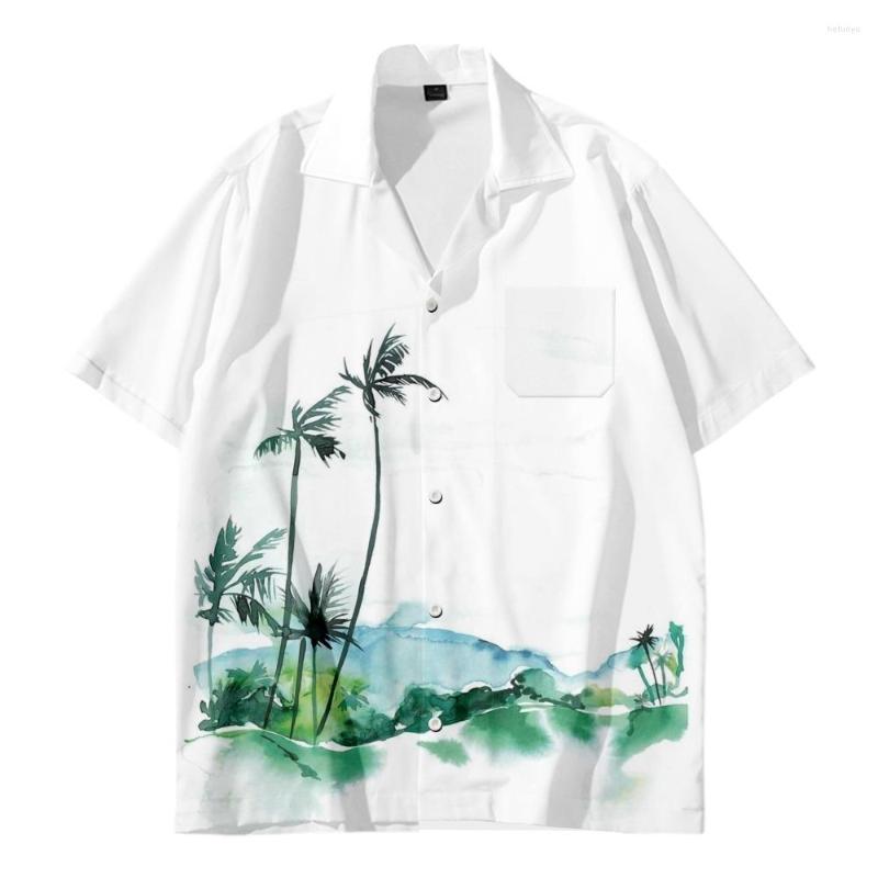 

Men's Casual Shirts 2022 Hawaii Beach With Palm Leaf Print Shirt Fashion Retro Style Summer For Men And Women, White