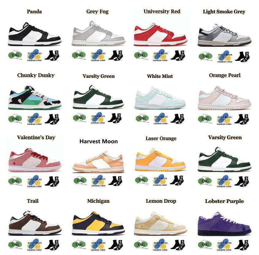 

Casual Shoes Sneakers Outdoor Mens Sports Trainers Designer Flat Dunks Lows Pink Gai Unc Syracuse Grey Fog University Red Varsity Green