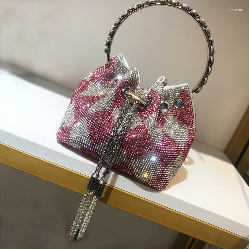 

Evening Bags Luxury Designer Purses And Handbags For Women Silver Bucket Clutch Purse Banquet Bag Crysta Rhinestone Shoulder, Small silver