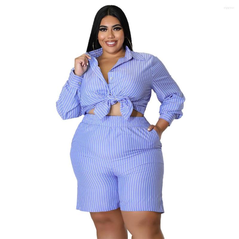 

Women's Tracksuits Cutubly Sexy Womens Summer Lapel TShirt And Short Pants Casual Fashion Women's Suit Outfits Sets Two 2 Pieces Striped, Blue