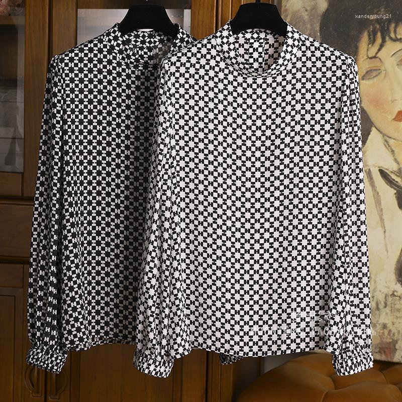 

Women' Blouses Fashion Temperament Imitation Silk Half Turtleneck Thin Round Neck Shirt Long Sleeve Top Women, Black