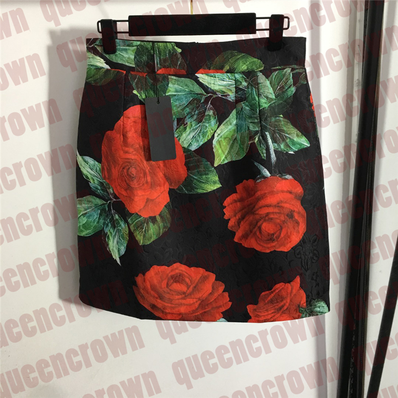 

Jacquard A Line Skirts Rose Print Women Dress High Waist Short Dress Designer Tight Skirt, Black