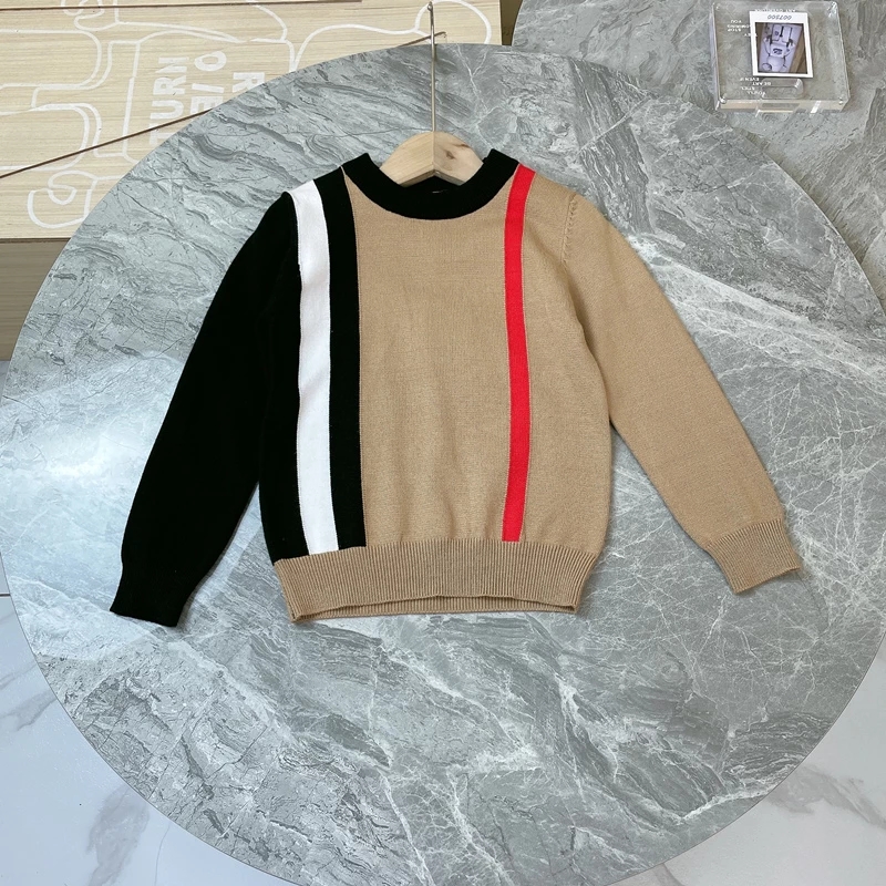 

2022 Fall Kids Clothes Boys Pullover Sweater Wool Knitting Pullover Tops Children's Clothing Stripe Autumn Luxury Boy Clothe, Khaki