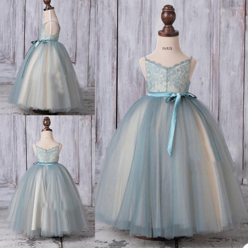 

Girl Dresses Flower Girls Tulle Cutom Made Children Birthday Dress Santin Sash Floor Length Vestidos De Desfile, Beige