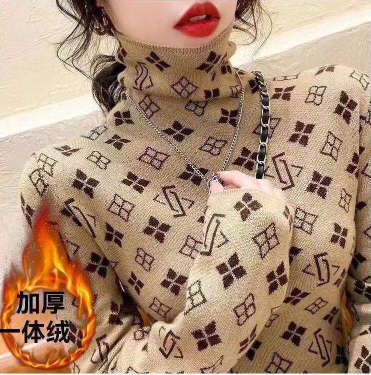 

Women' Sweaters for Designer Vintage Print Long Sleeve Thickened Warmth Turtleneck T Shirt Chic Basic Tee Tops, 05