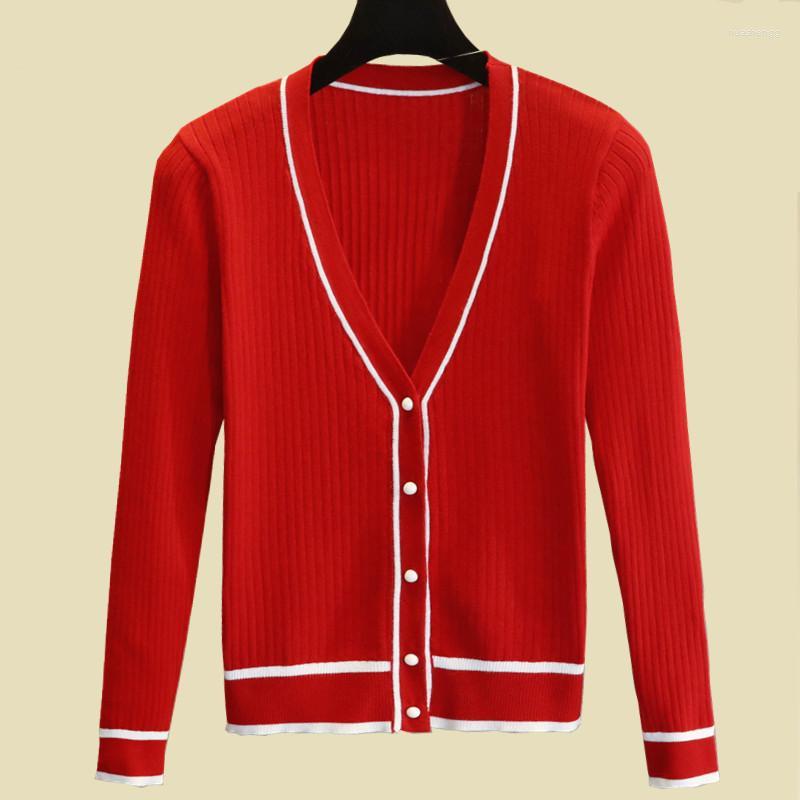 

Women's Knits Women Cardigan Sweater 2022 Autumn Winter Knitted Cotton Tops Black White Cardigans Long Sleeve Ladies Soft Outwear M90, Red