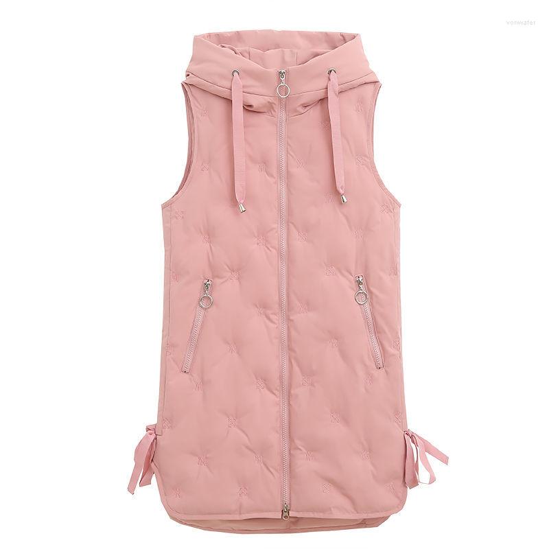 

Women's Vests Autumn Winter Vest Women Waistcoat 2022 Female Sleeveless Jacket Hood Warm Mid-length Cotton Padded Feminino A25, Black