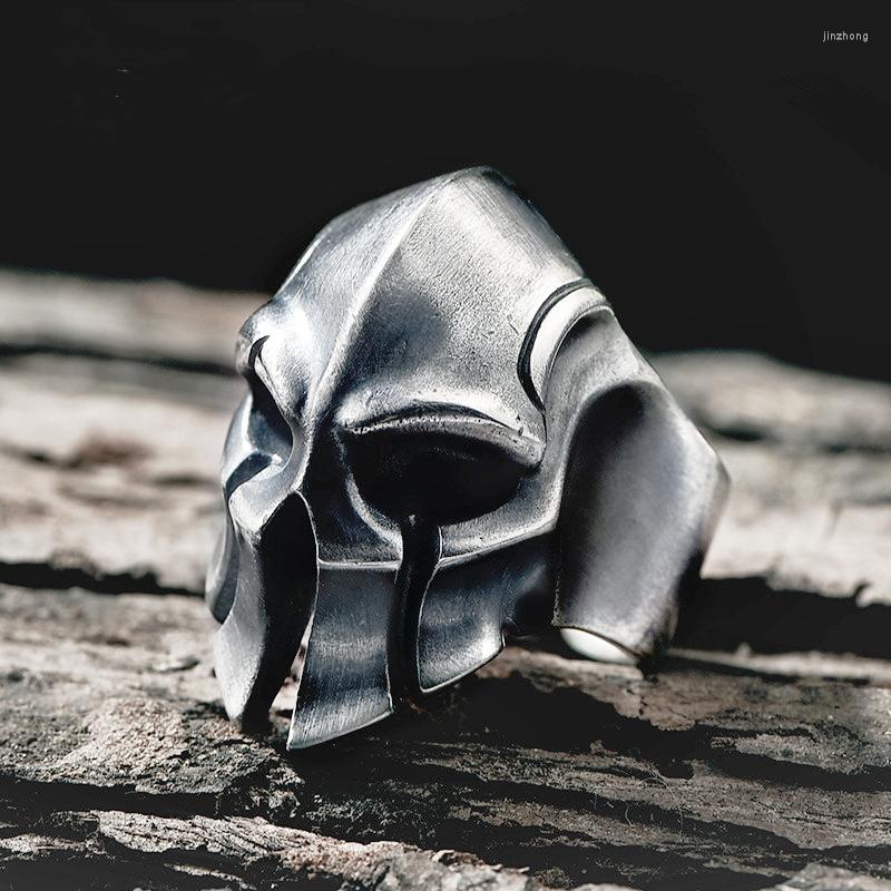 

Cluster Rings Fashion Personality Classic Spartan Mask Skull Opening Adjustable Size Ring Men's Retro Tide Brand Cool Jewelry Locomotive